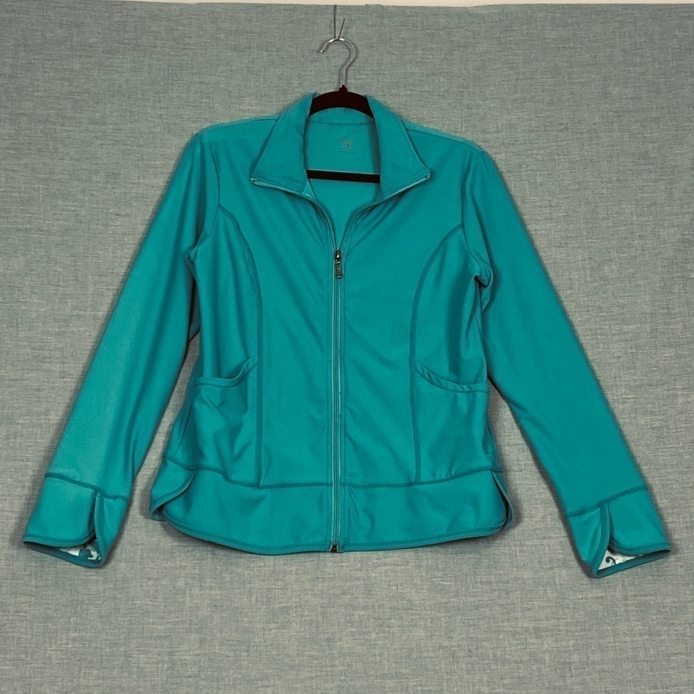 Danskin Zip Up Jacket Teal Cove Sz Large Workout Lightweight